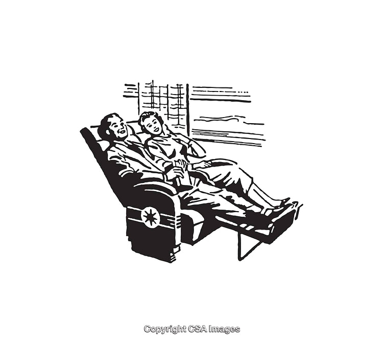 Retro Black And White Line Art of Relaxing Couple Resting Together