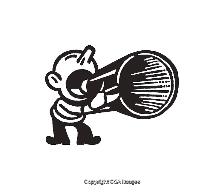Black And White Line Art Boy Shouting With Megaphone Illustration