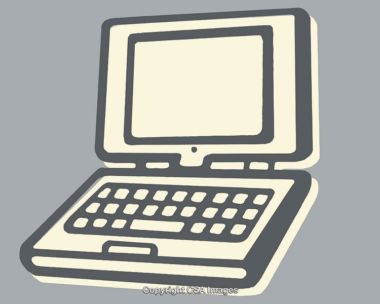 Retro-Styled Color Illustration of a Laptop Computer in Gray and Beige