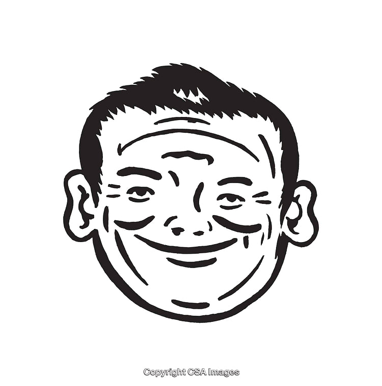 Smiling Character Sketch in Bold Black and White Line Art Style