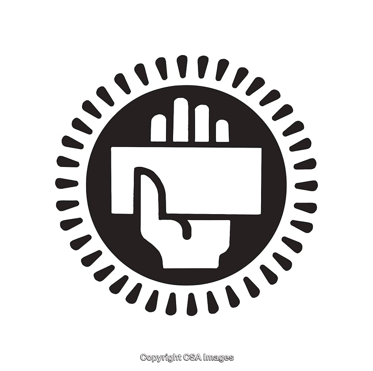 Symbolic Black and White Illustration of a Hand with Rectangular Block