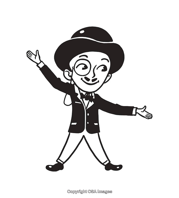 Black and White Line Art of a Gentleman with Open Arms