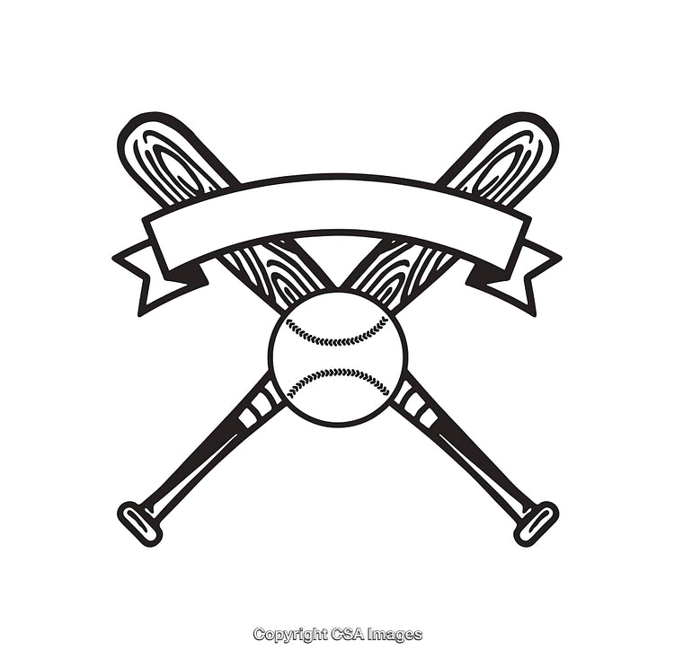 Black and White Baseball Emblem With Crossed Bats and Ball