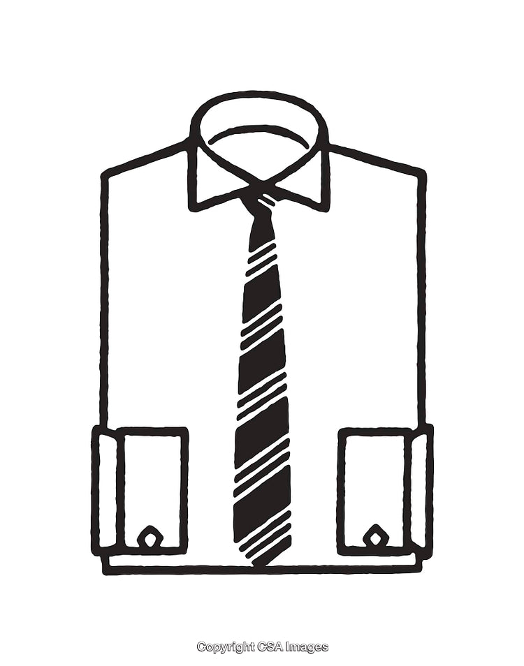 Black and White Illustration of a Shirt and Tie in Line Art Style