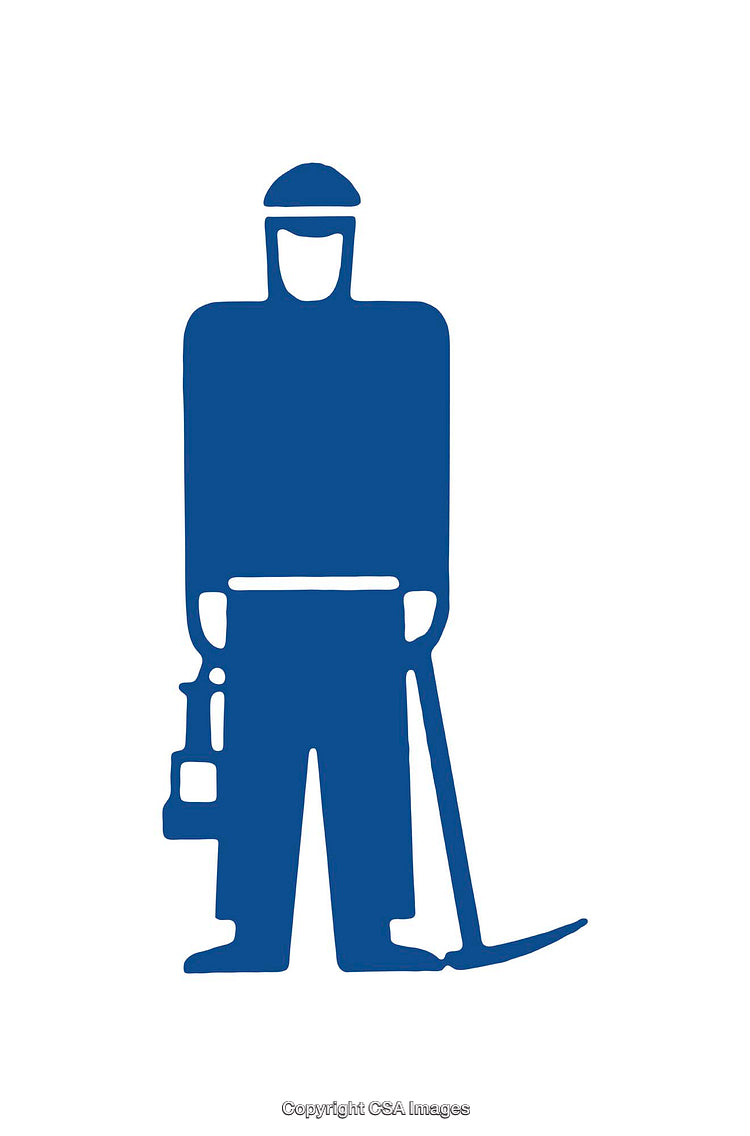 Blue Minimalist Icon Depicting a Worker Holding Tools