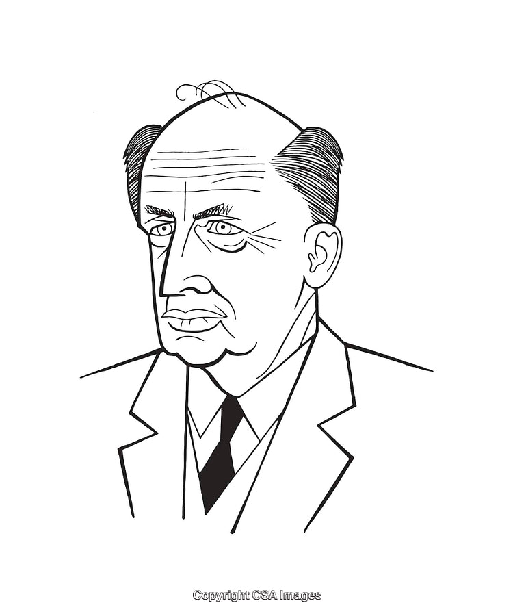 Black and White Line Art Illustration of Distinguished Gentleman Portrait