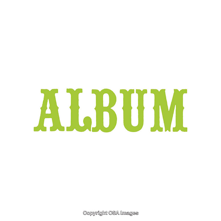 Bright Green Text Displaying the Word Album on a White Background