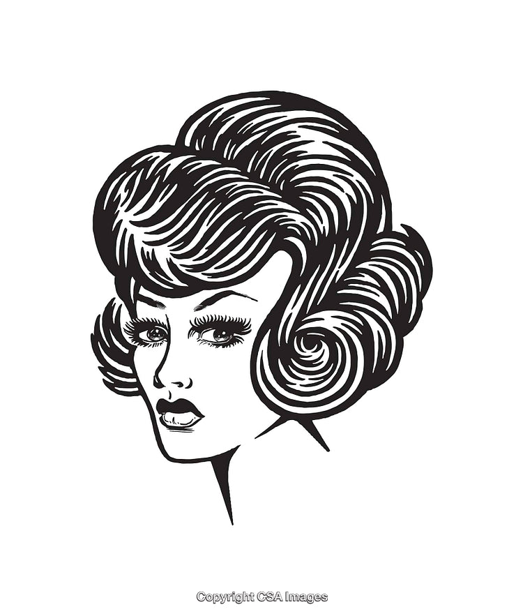 Retro Vintage Line Art of Woman with Elaborate Hair