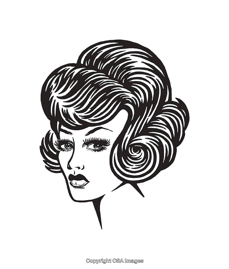 Retro Vintage Line Art of Woman with Elaborate Hair
