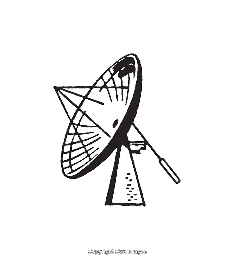 Black and White Line Art Illustration of a Satellite Dish