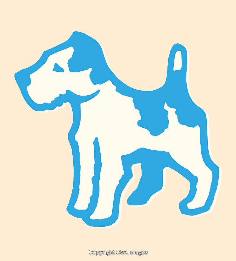 Blue and White Abstract Dog Illustration on a Beige Background