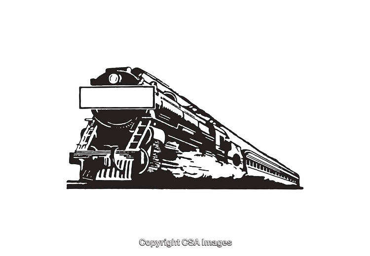 Black and White Illustration of a Train in Motion