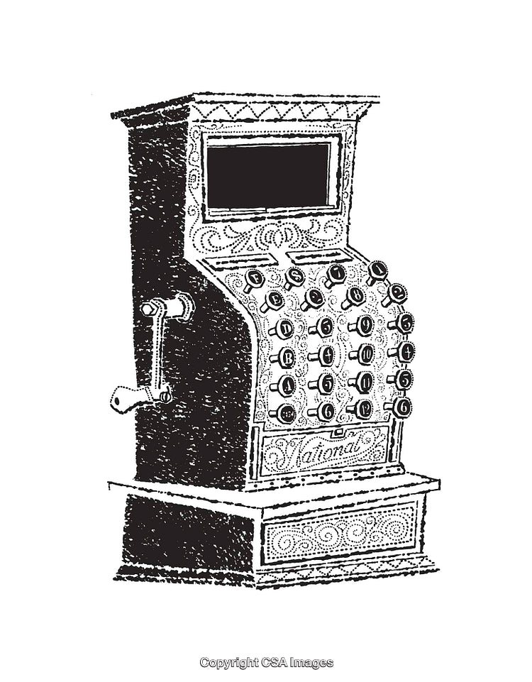 Vintage Cash Register Line Art with Intricate Design Details