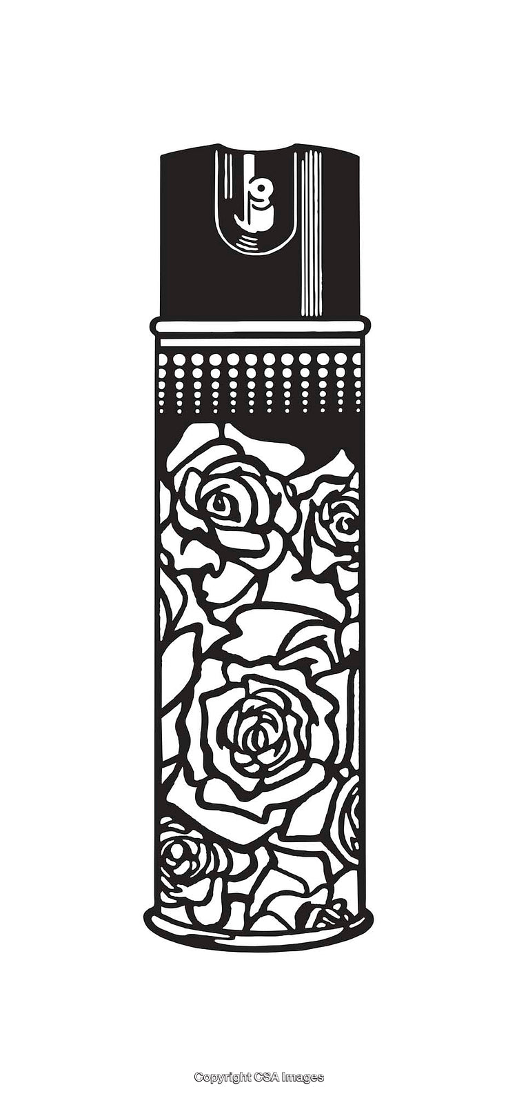 Black and White Line Art Illustration of Floral Pattern on Bottle