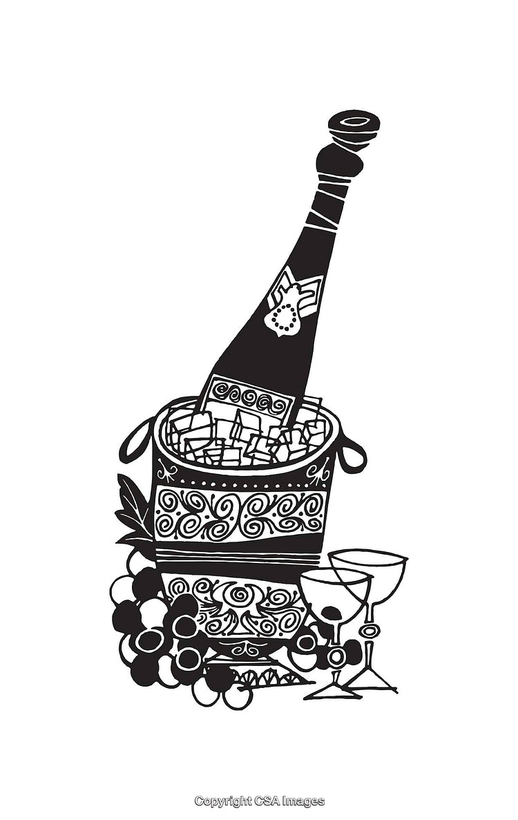 Elegant Black And White Line Art of Bottle In Ice Bucket
