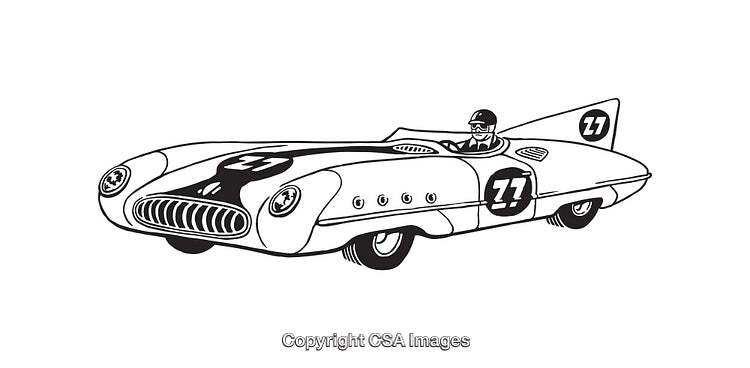 Vintage Racing Car Drawing with Driver in Classic Style
