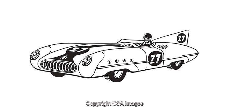 Vintage Racing Car Drawing with Driver in Classic Style