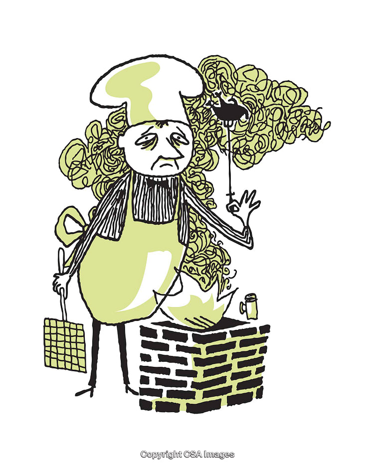 Cartoon Chef in a Humorous Barbecue Situation with Unique Style