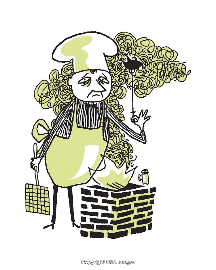 Cartoon Chef in a Humorous Barbecue Situation with Unique Style