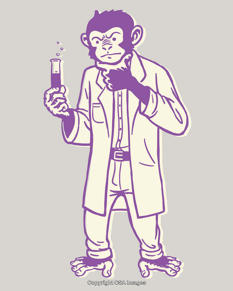 Illustration of a Scientist Monkey Holding a Test Tube in Thoughtful Pose