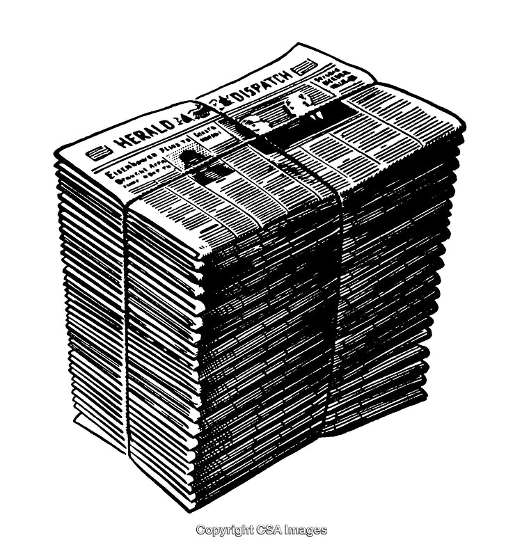 Stack of Newspapers in Black and White Vintage Engraving Style