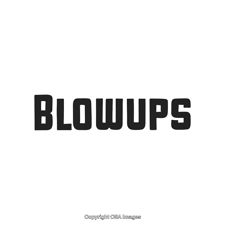 Graphic Representation of the Word 'Blowups' in Bold Grotesque Typeface