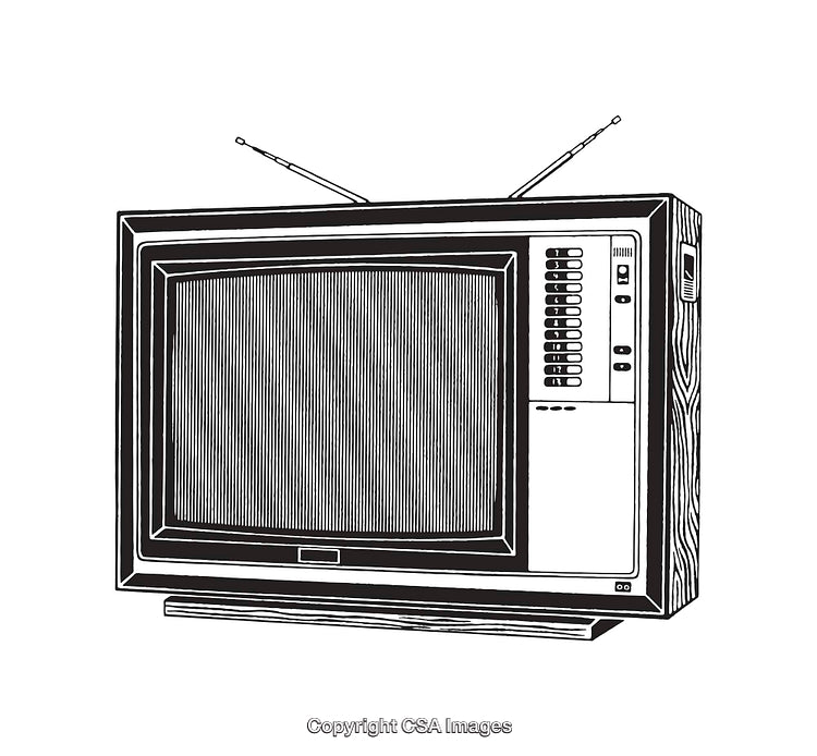 Vintage Black and White Line Art Illustration of Retro Television