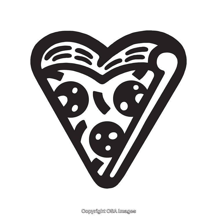 Black and White Line Art of Heart Shaped Pizza Slice Illustration