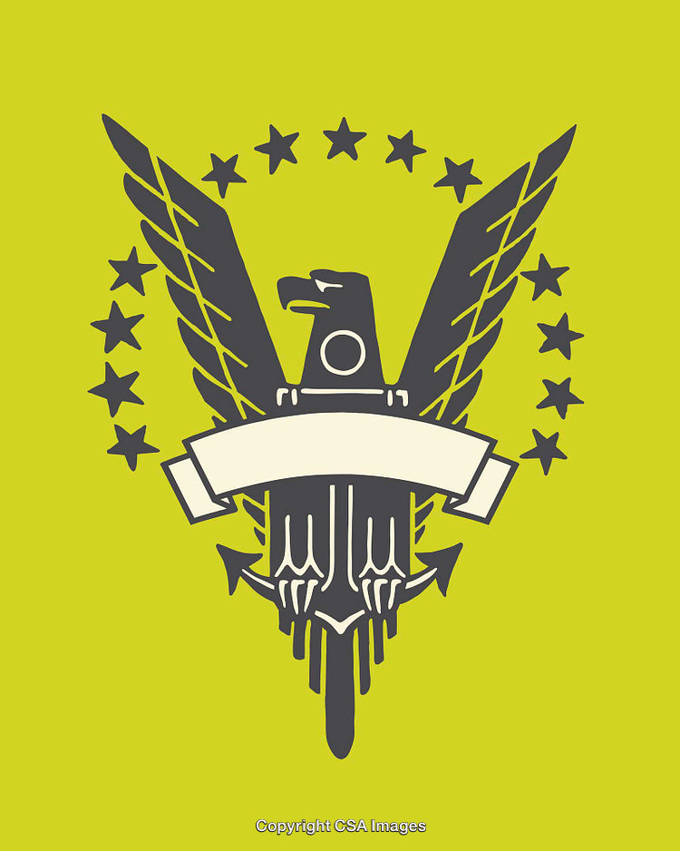 Stylized Eagle Emblem with Stars on Green Background