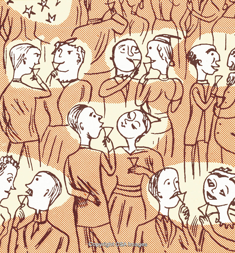 Artistic Illustration of People Socializing at a Sophisticated Party Gathering