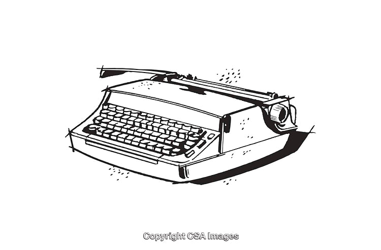 Vintage Typewriter Illustrated in Black and White Line Art Style