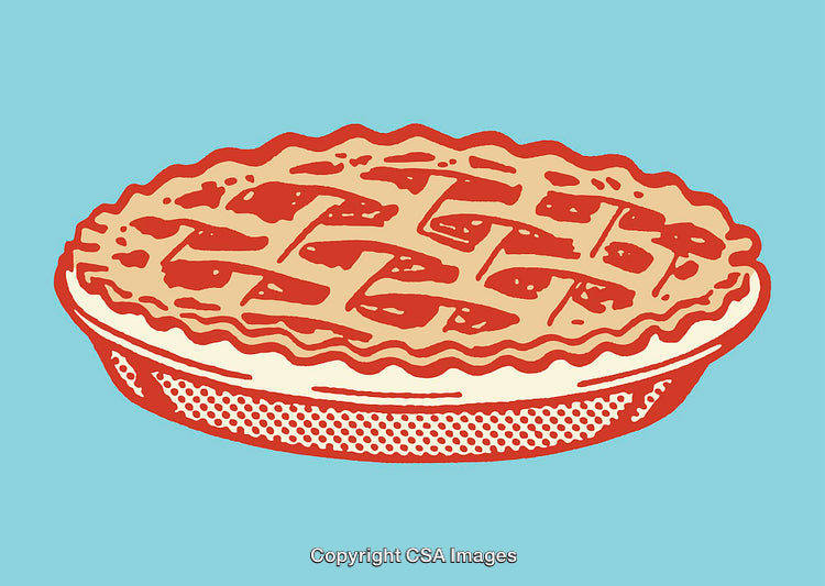 Colorful Retro Line Art Illustration of a Pie with Lattice Crust