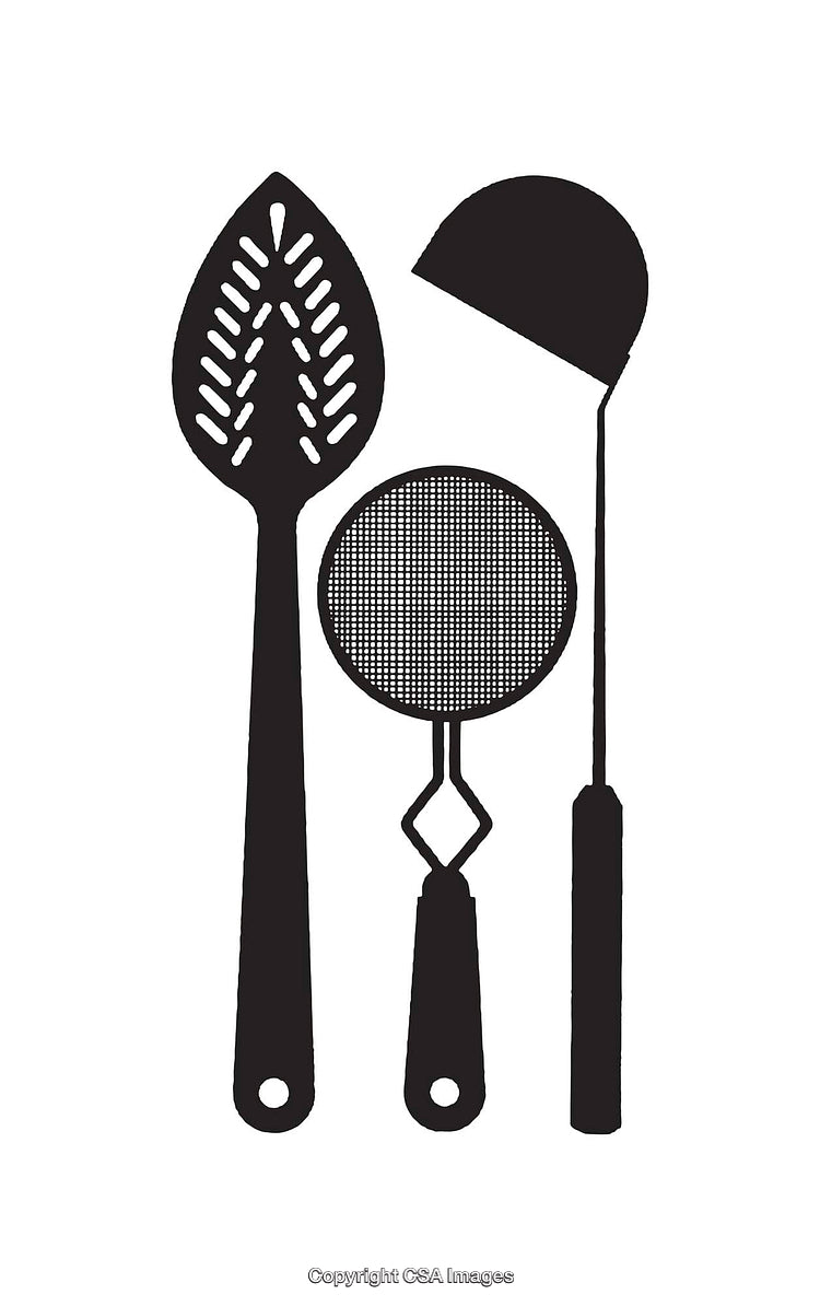 Silhouette Illustration of Stylish Kitchen Utensils in Monochrome
