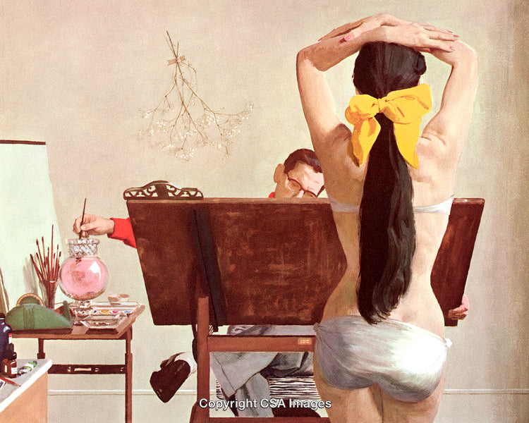 Artistic Scene Depicting a Female Figure Posing for a Painting