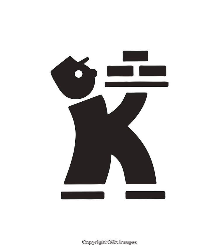 Minimalistic Black and White Worker Design Holding Bricks Illustration