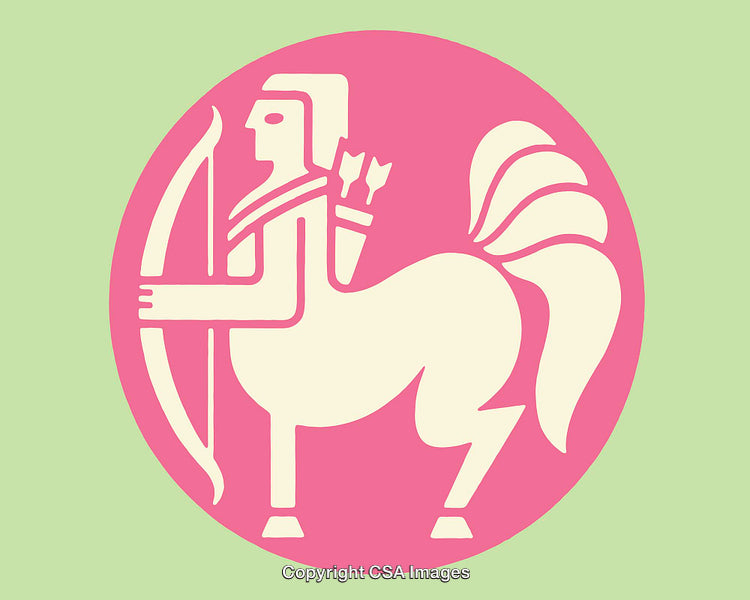 Line Art Illustration of a Sagittarius Zodiac Centaur in Green and Pink