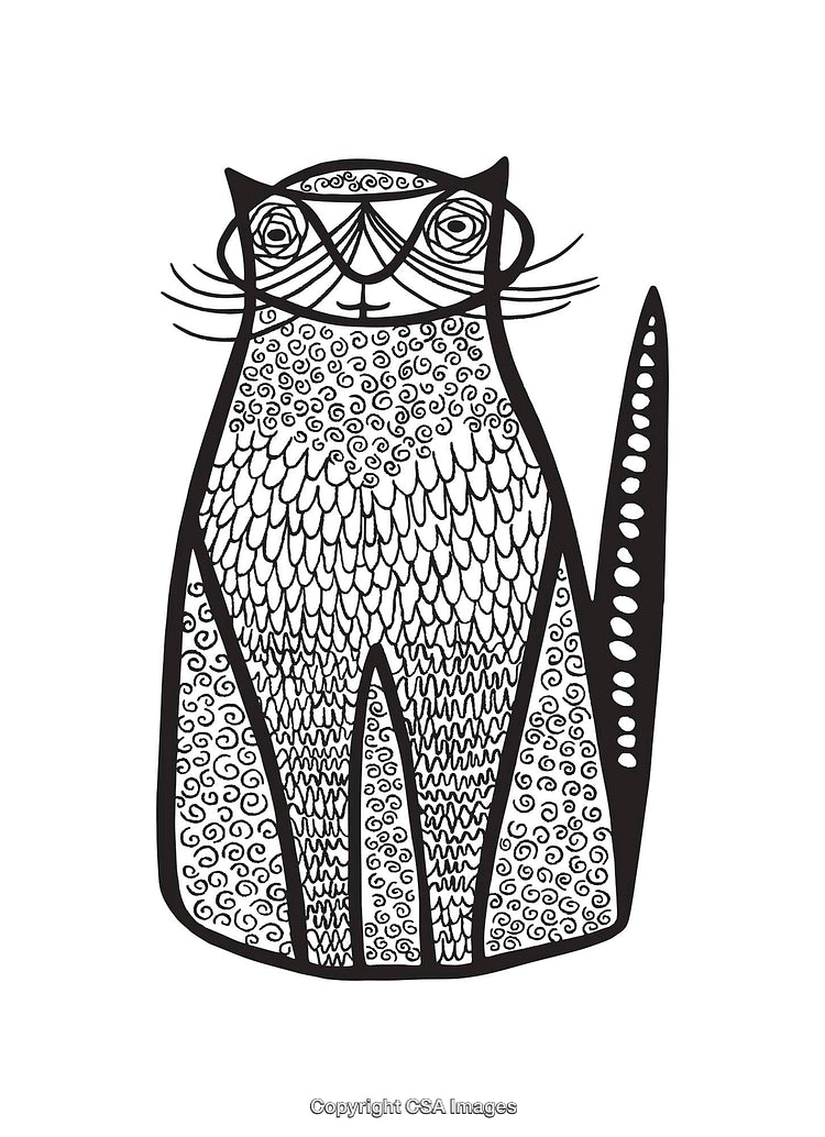 Intricate Black and White Line Art Illustration of an Adorable Cat