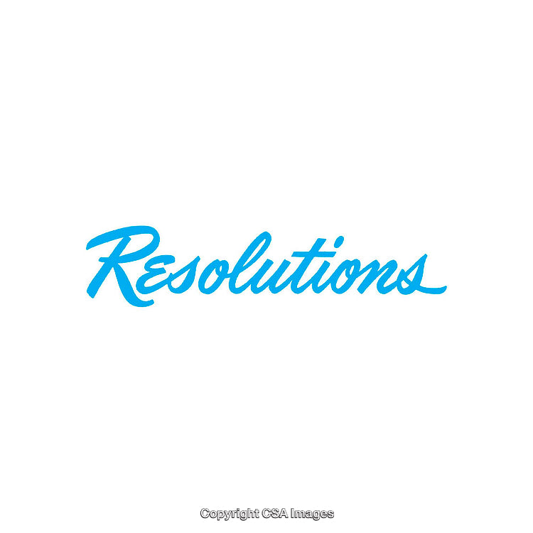 Blue Calligraphy Featuring the Word 'Resolutions' on a White Background