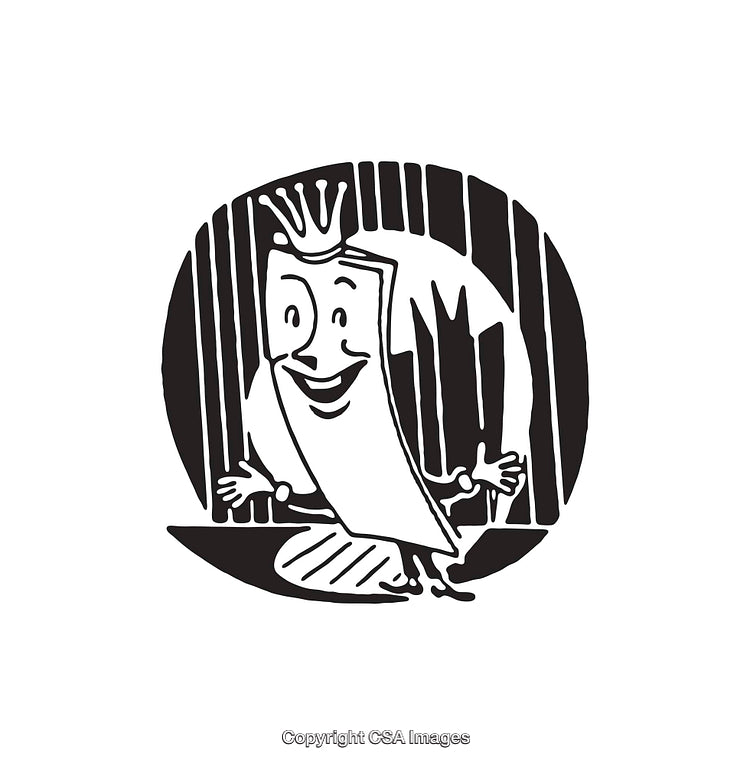 Black and White Line Art Illustration of a Cheerful Character With Crown