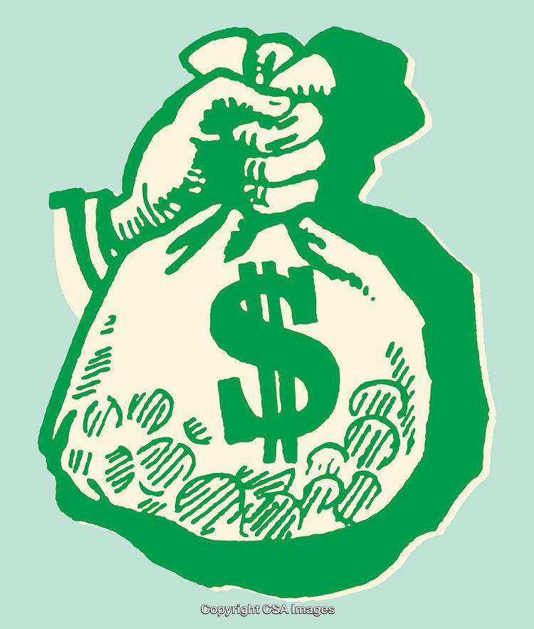 Hand Holding a Money Bag with Dollar Sign in Green Line Art Style