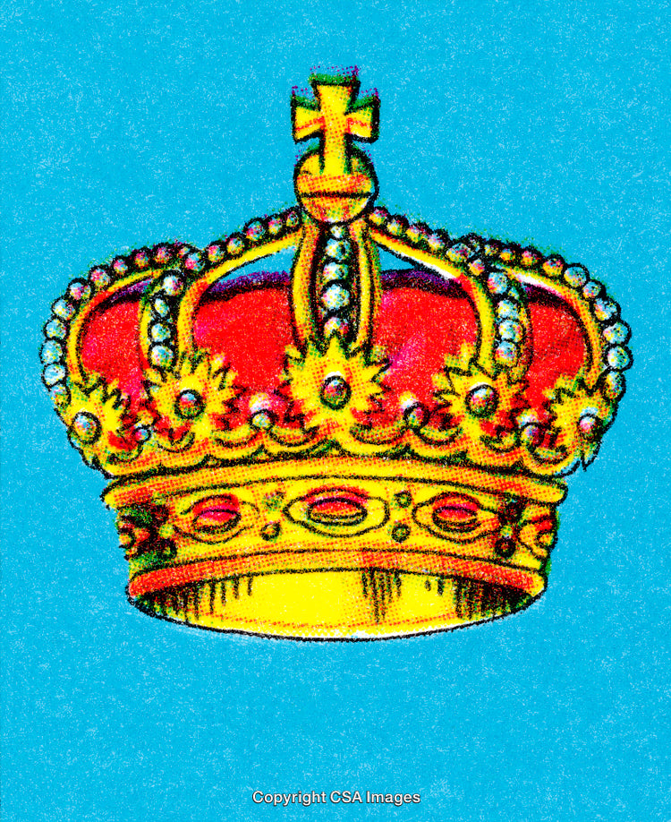 Vibrant Pop Art Illustration of a Golden Royal Crown on Blue Background
