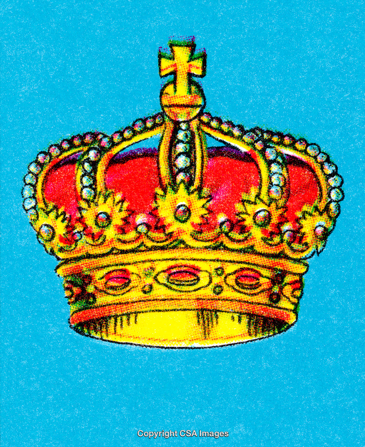 Vibrant Pop Art Illustration of a Golden Royal Crown on Blue Background