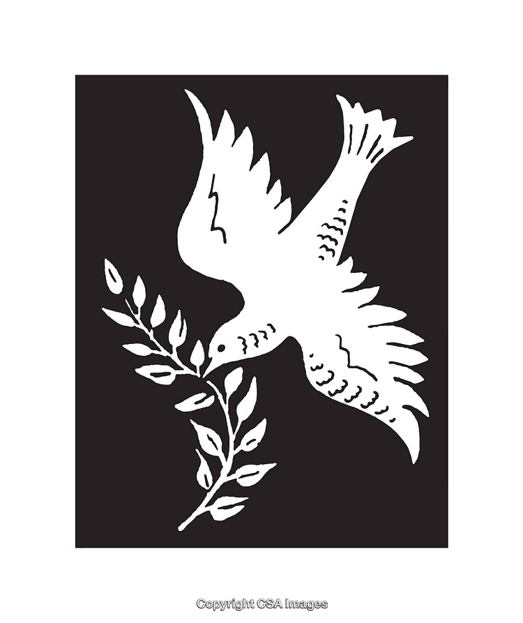 Black and White Dove Holding Olive Branch Illustration in Minimalist Style