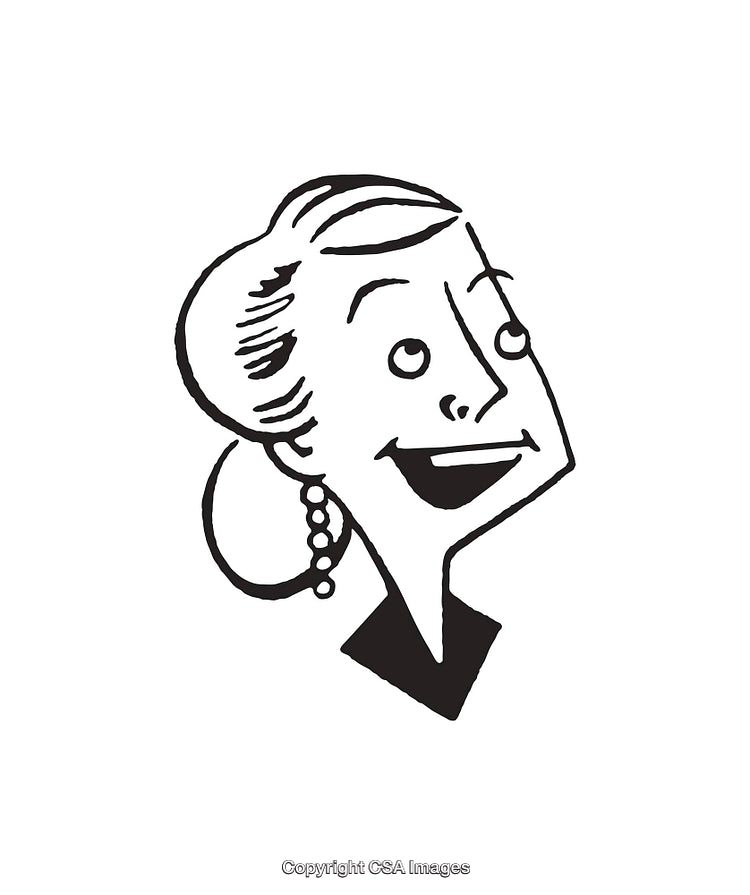 Cheerful Retro Black and White Woman Illustration With Happy Expression