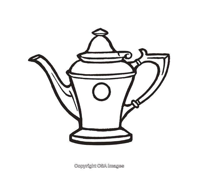 Detailed Black and White Line Art Illustration of a Traditional Teapot