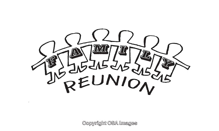 Black and White Line Art Illustration of a Family Reunion Theme
