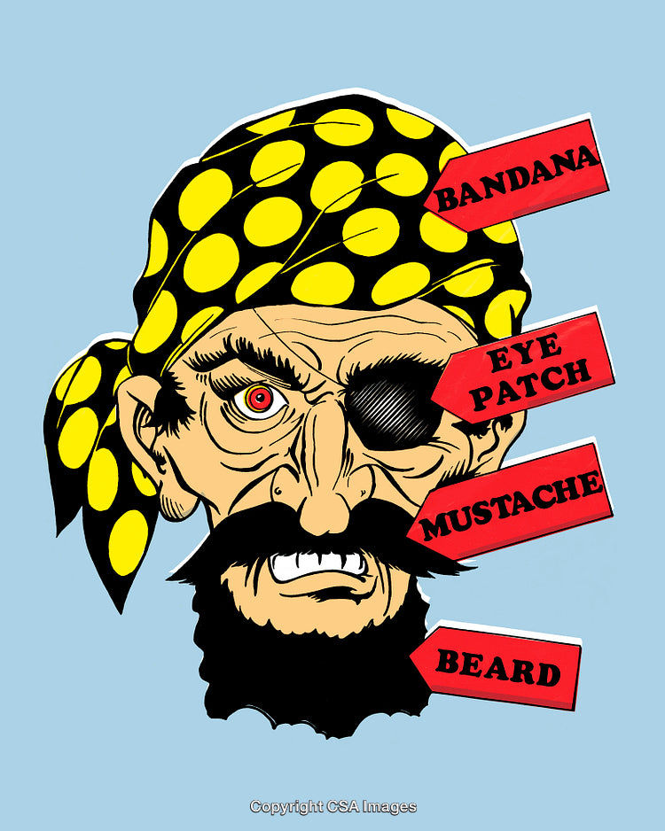 Illustration of a Pirate Face with Bandana, Mustache, and Eye Patch