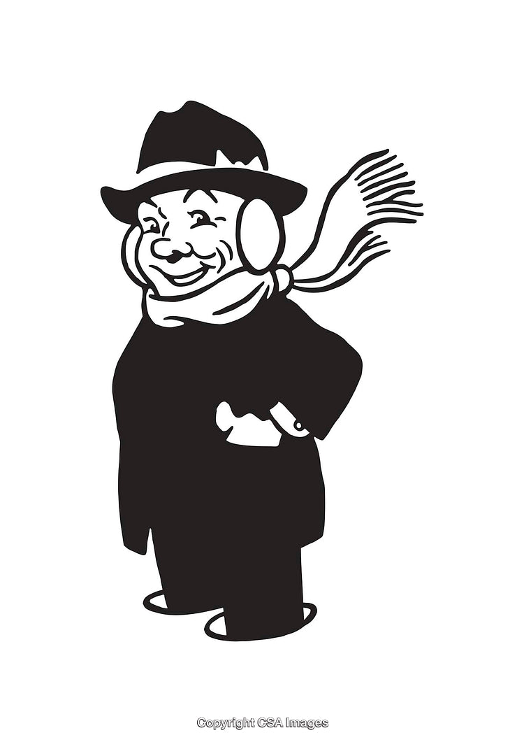Monochrome Illustration of a Character With a Hat and Scarf
