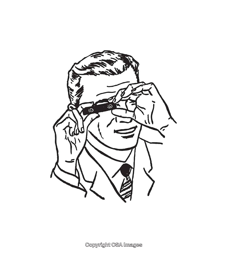 Retro Line Art of Man Using Binoculars in Black and White