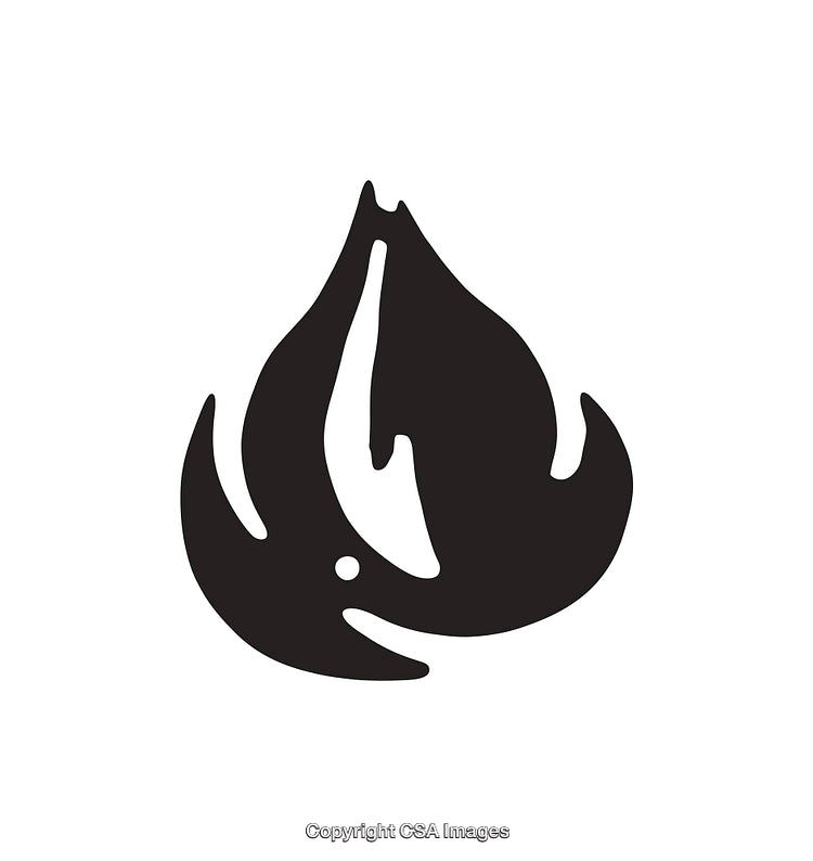 Black and White Line Art Illustration of Abstract Fire Shape
